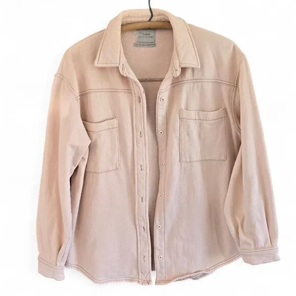 Urban Outfitters Womens Medium Button-Up Pink Shirt Jacket Sweat Shirt Knit - Picture 1 of 6